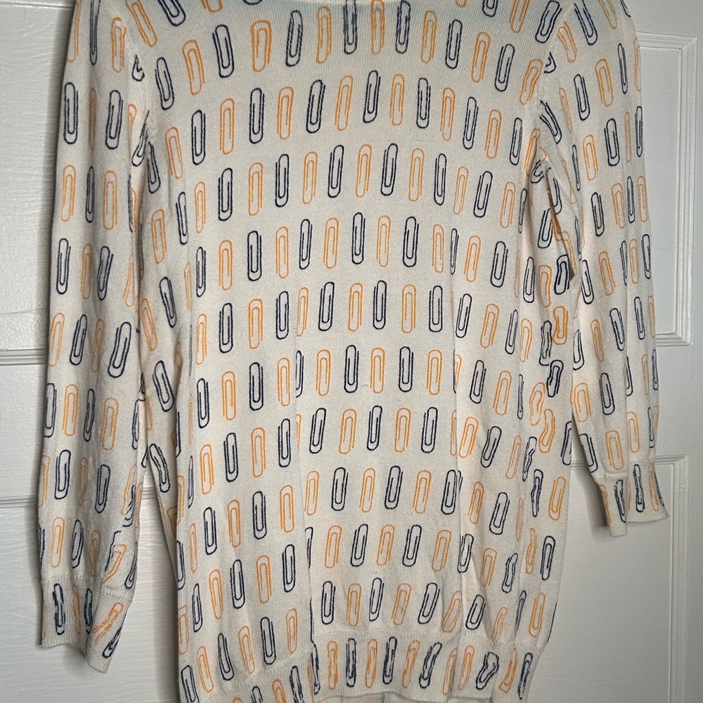 Modcloth Cream Sweater with Orange and Blue Paper clip